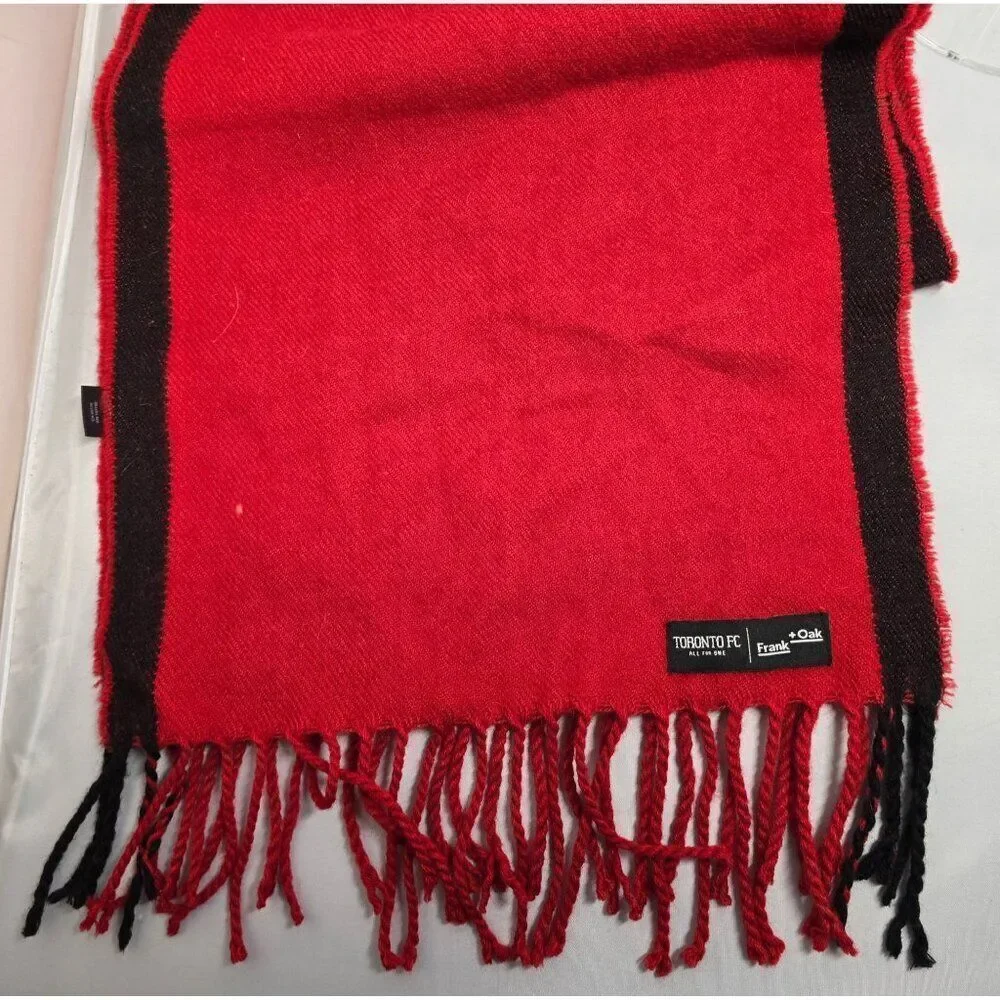 Toronto FC Red Black Fringe Scarf By Frank & Oak Wool blend MLS football soccer